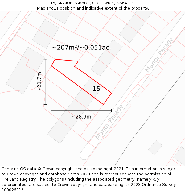 15, MANOR PARADE, GOODWICK, SA64 0BE: Plot and title map