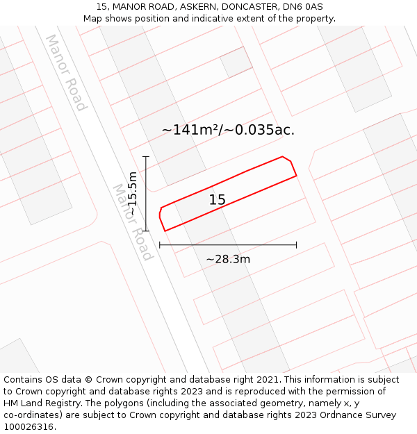 15, MANOR ROAD, ASKERN, DONCASTER, DN6 0AS: Plot and title map