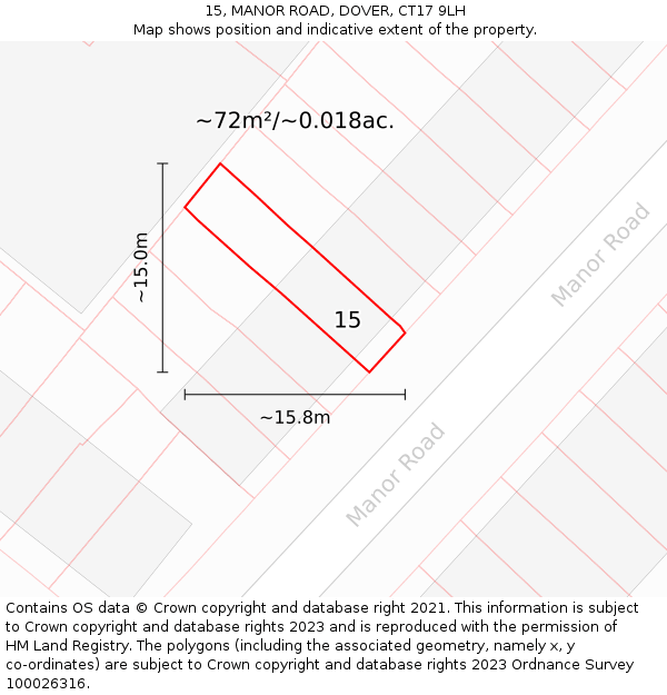15, MANOR ROAD, DOVER, CT17 9LH: Plot and title map