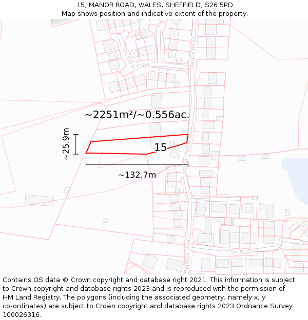 15, MANOR ROAD, WALES, SHEFFIELD, S26 5PD: Plot and title map