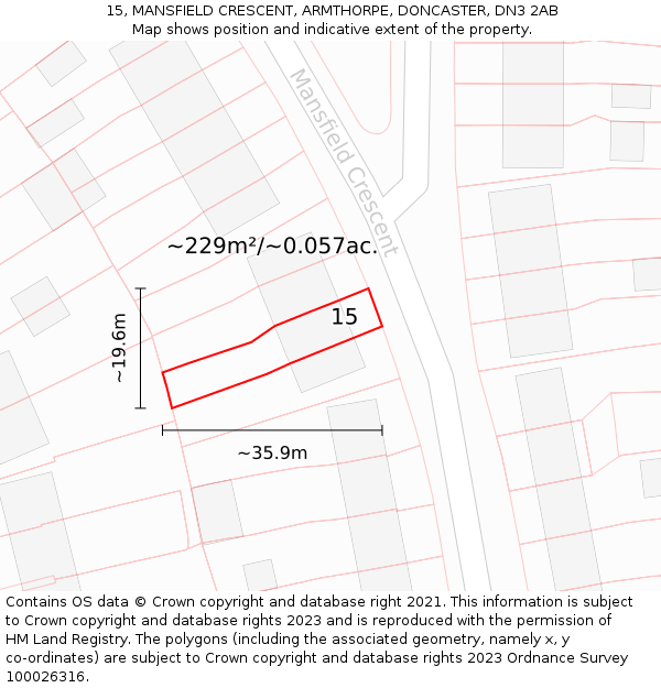 15, MANSFIELD CRESCENT, ARMTHORPE, DONCASTER, DN3 2AB: Plot and title map