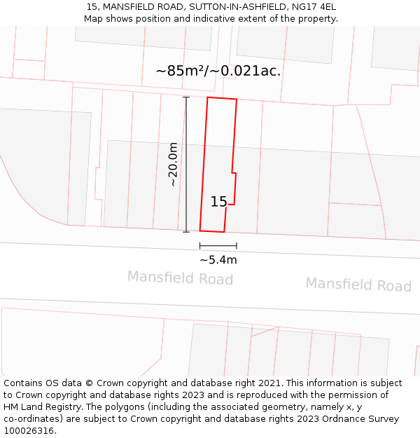 15, MANSFIELD ROAD, SUTTON-IN-ASHFIELD, NG17 4EL: Plot and title map