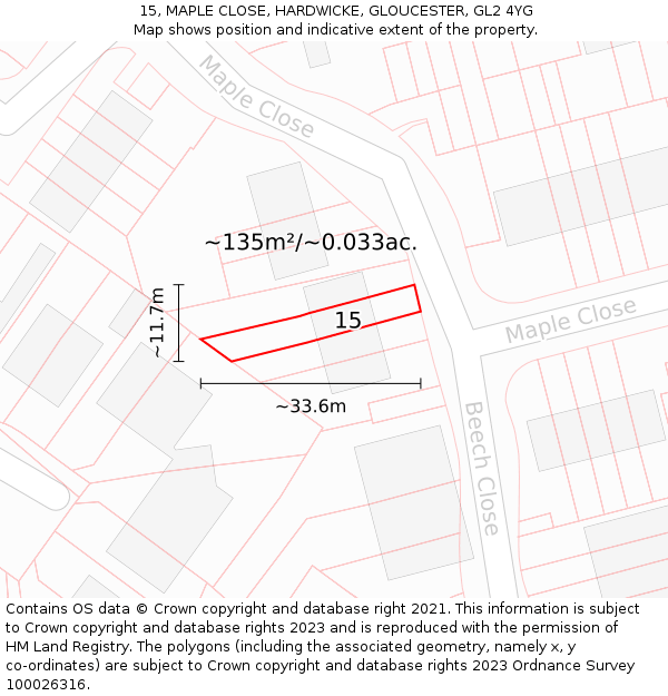 15, MAPLE CLOSE, HARDWICKE, GLOUCESTER, GL2 4YG: Plot and title map