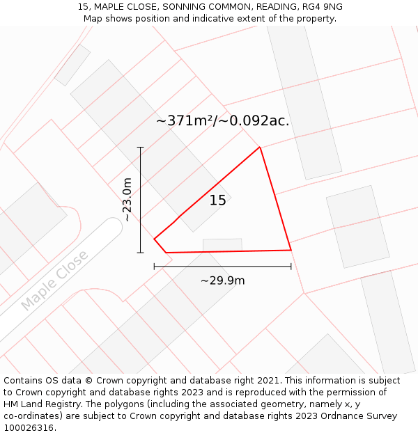 15, MAPLE CLOSE, SONNING COMMON, READING, RG4 9NG: Plot and title map
