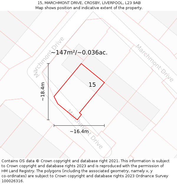 15, MARCHMONT DRIVE, CROSBY, LIVERPOOL, L23 9AB: Plot and title map