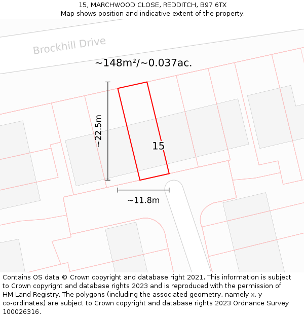 15, MARCHWOOD CLOSE, REDDITCH, B97 6TX: Plot and title map