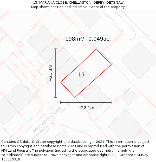 15, MARIANA CLOSE, CHELLASTON, DERBY, DE73 5AW: Plot and title map