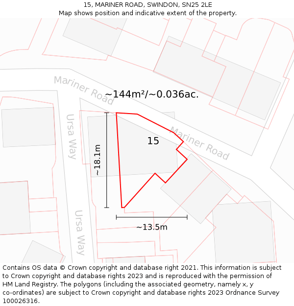 15, MARINER ROAD, SWINDON, SN25 2LE: Plot and title map