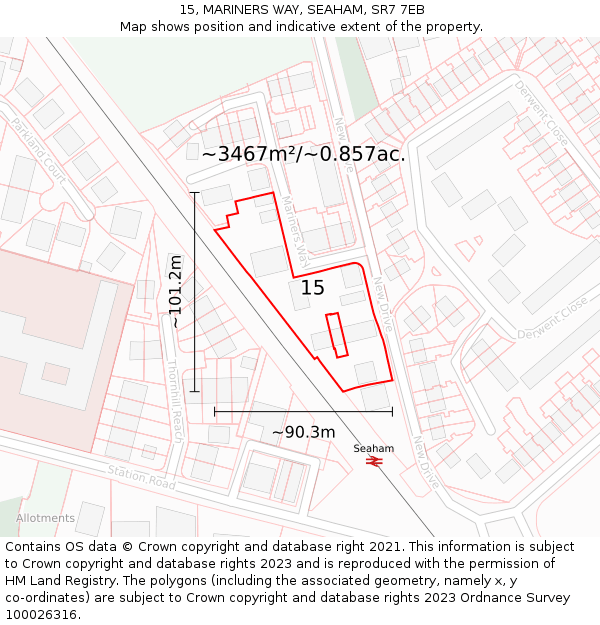 15, MARINERS WAY, SEAHAM, SR7 7EB: Plot and title map