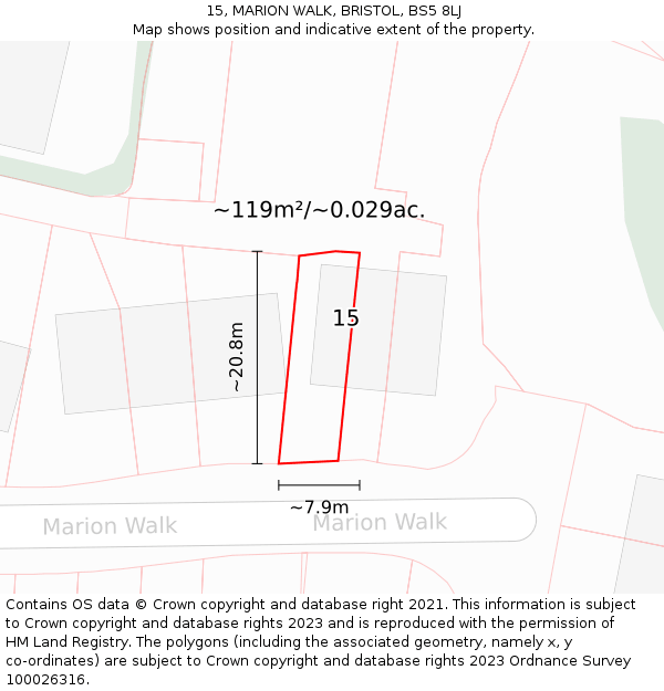 15, MARION WALK, BRISTOL, BS5 8LJ: Plot and title map