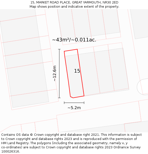 15, MARKET ROAD PLACE, GREAT YARMOUTH, NR30 2ED: Plot and title map