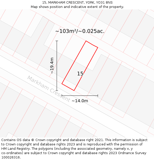 15, MARKHAM CRESCENT, YORK, YO31 8NS: Plot and title map