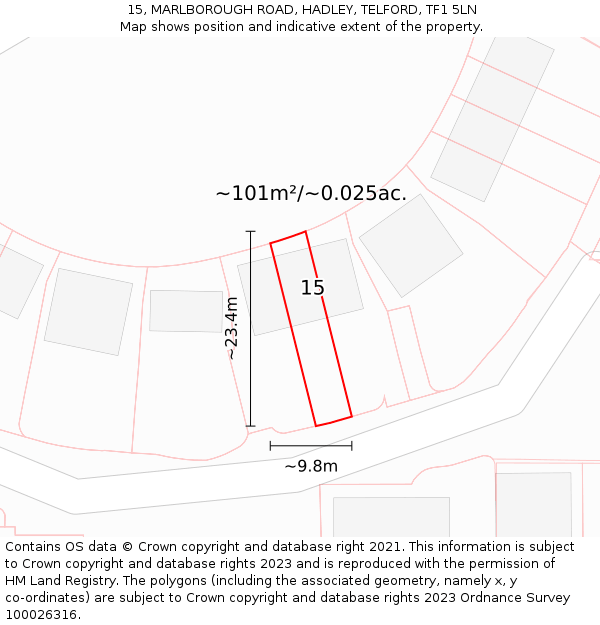 15, MARLBOROUGH ROAD, HADLEY, TELFORD, TF1 5LN: Plot and title map