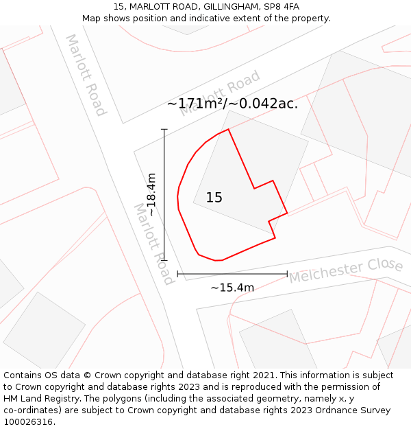 15, MARLOTT ROAD, GILLINGHAM, SP8 4FA: Plot and title map