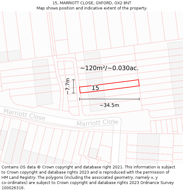 15, MARRIOTT CLOSE, OXFORD, OX2 8NT: Plot and title map