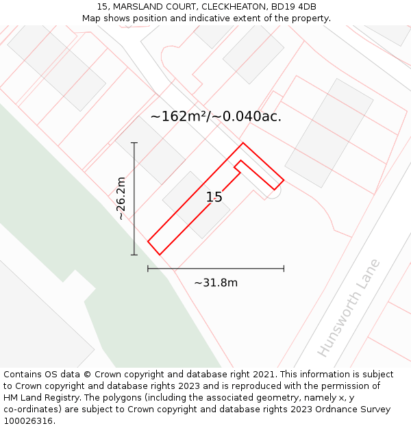 15, MARSLAND COURT, CLECKHEATON, BD19 4DB: Plot and title map