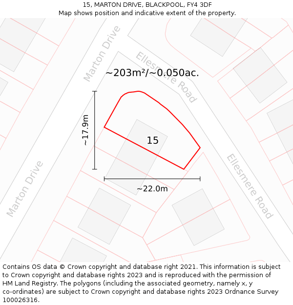 15, MARTON DRIVE, BLACKPOOL, FY4 3DF: Plot and title map