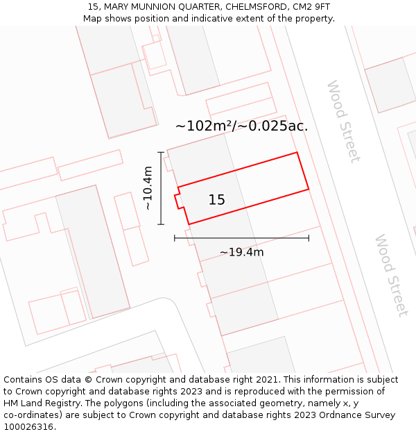 15, MARY MUNNION QUARTER, CHELMSFORD, CM2 9FT: Plot and title map