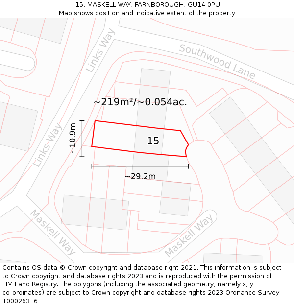 15, MASKELL WAY, FARNBOROUGH, GU14 0PU: Plot and title map