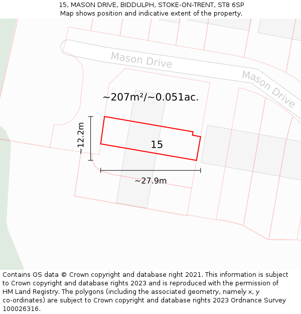 15, MASON DRIVE, BIDDULPH, STOKE-ON-TRENT, ST8 6SP: Plot and title map
