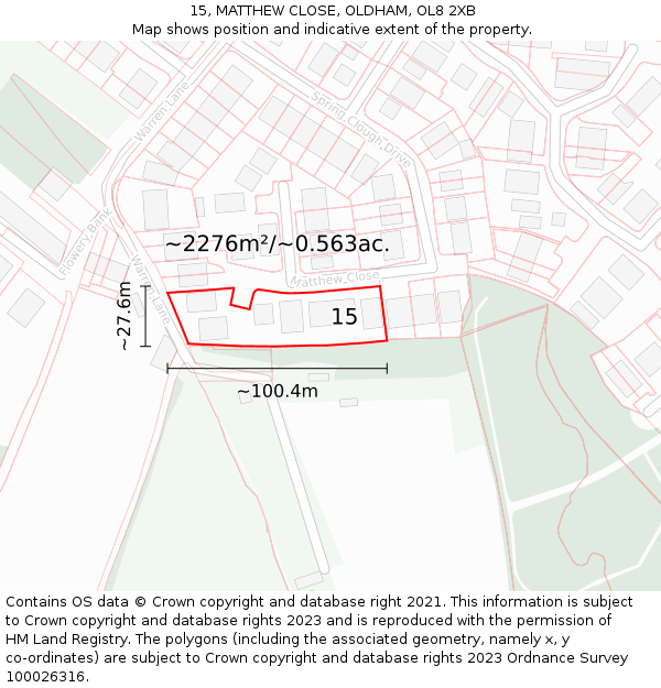 15, MATTHEW CLOSE, OLDHAM, OL8 2XB: Plot and title map