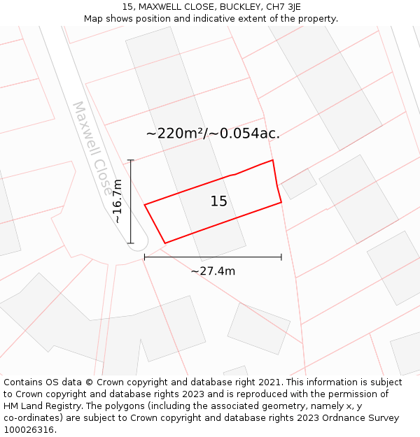 15, MAXWELL CLOSE, BUCKLEY, CH7 3JE: Plot and title map