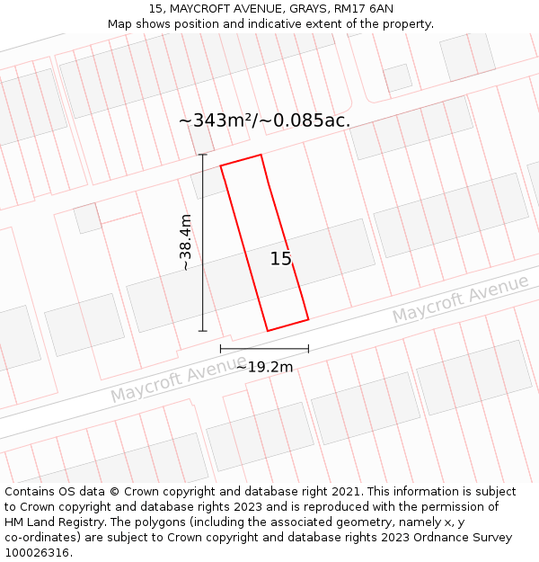 15, MAYCROFT AVENUE, GRAYS, RM17 6AN: Plot and title map