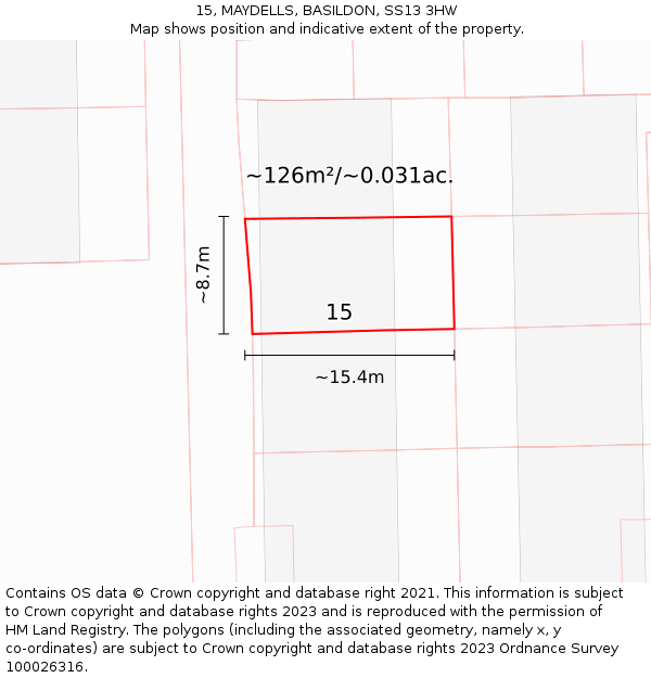 15, MAYDELLS, BASILDON, SS13 3HW: Plot and title map