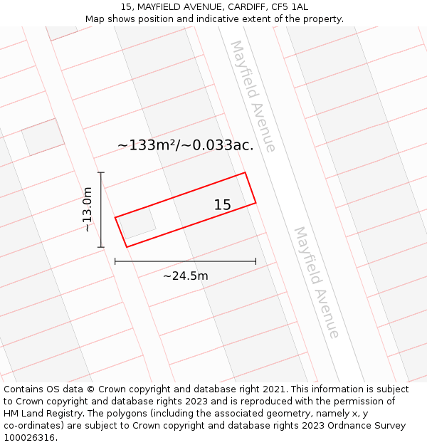 15, MAYFIELD AVENUE, CARDIFF, CF5 1AL: Plot and title map