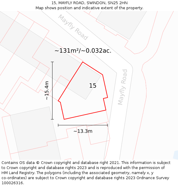 15, MAYFLY ROAD, SWINDON, SN25 2HN: Plot and title map