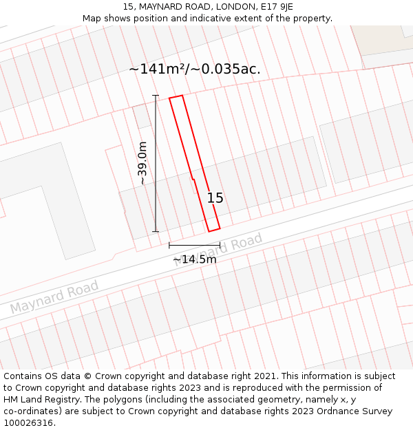 15, MAYNARD ROAD, LONDON, E17 9JE: Plot and title map