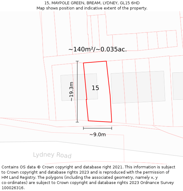 15, MAYPOLE GREEN, BREAM, LYDNEY, GL15 6HD: Plot and title map