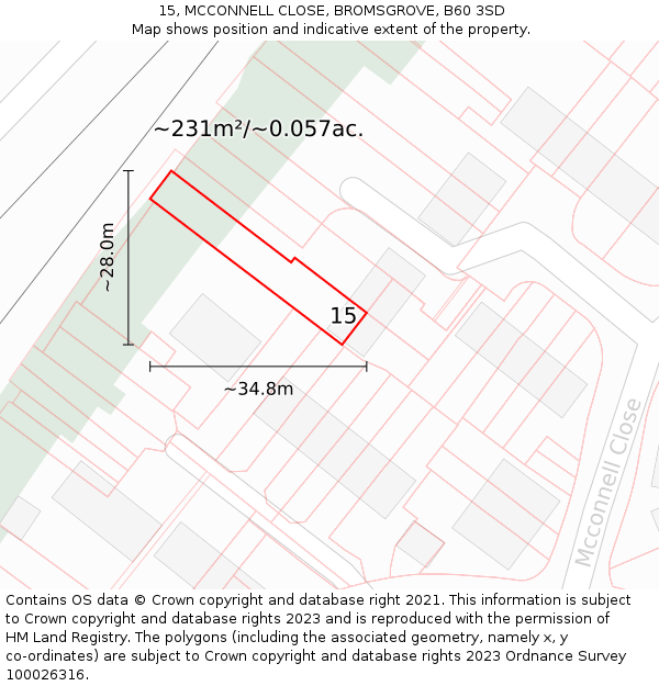 15, MCCONNELL CLOSE, BROMSGROVE, B60 3SD: Plot and title map