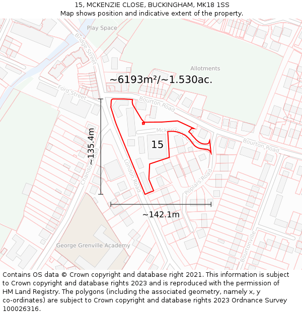 15, MCKENZIE CLOSE, BUCKINGHAM, MK18 1SS: Plot and title map