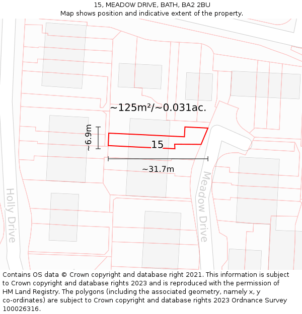 15, MEADOW DRIVE, BATH, BA2 2BU: Plot and title map