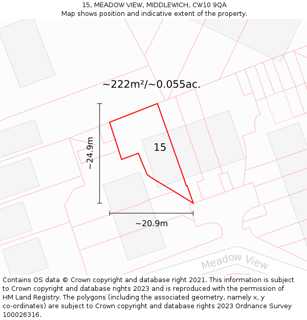15, MEADOW VIEW, MIDDLEWICH, CW10 9QA: Plot and title map
