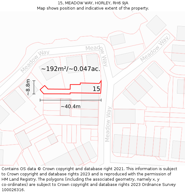 15, MEADOW WAY, HORLEY, RH6 9JA: Plot and title map