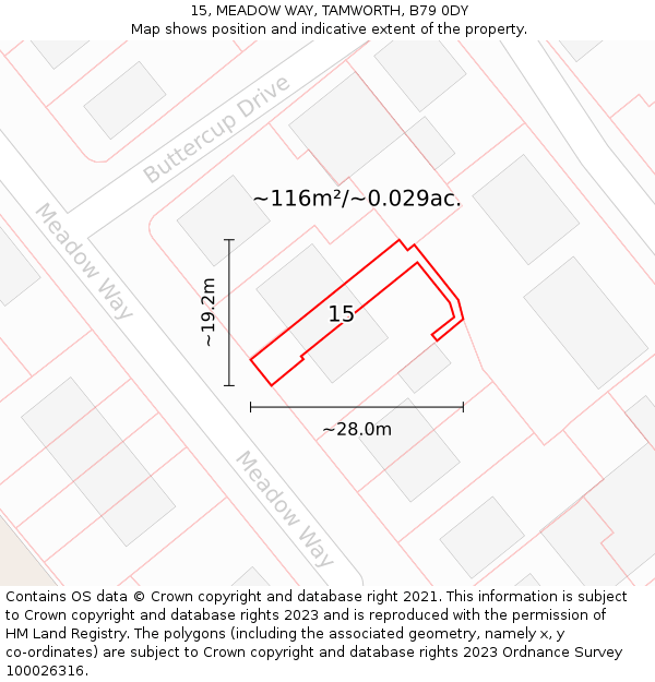 15, MEADOW WAY, TAMWORTH, B79 0DY: Plot and title map