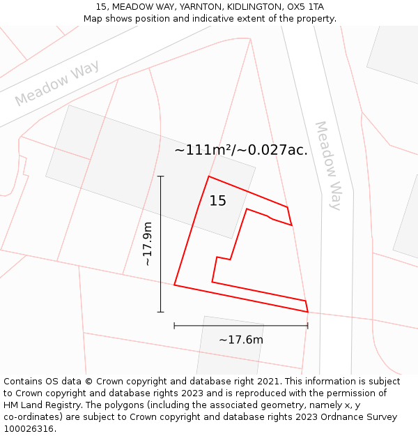 15, MEADOW WAY, YARNTON, KIDLINGTON, OX5 1TA: Plot and title map