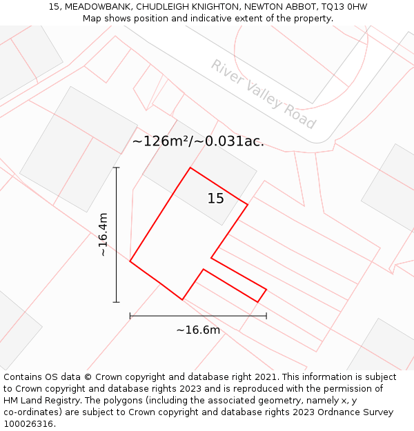 15, MEADOWBANK, CHUDLEIGH KNIGHTON, NEWTON ABBOT, TQ13 0HW: Plot and title map