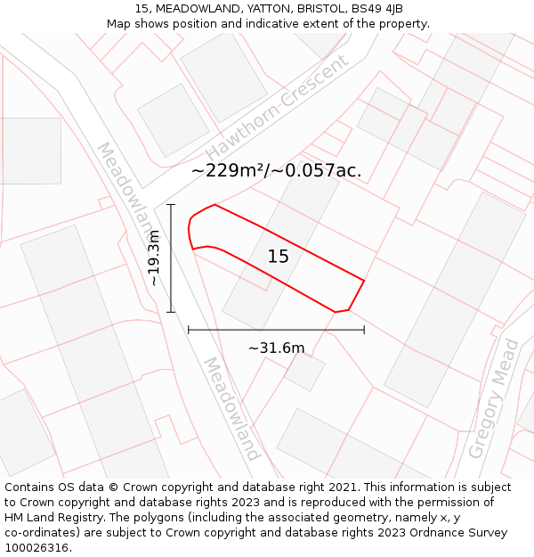 15, MEADOWLAND, YATTON, BRISTOL, BS49 4JB: Plot and title map