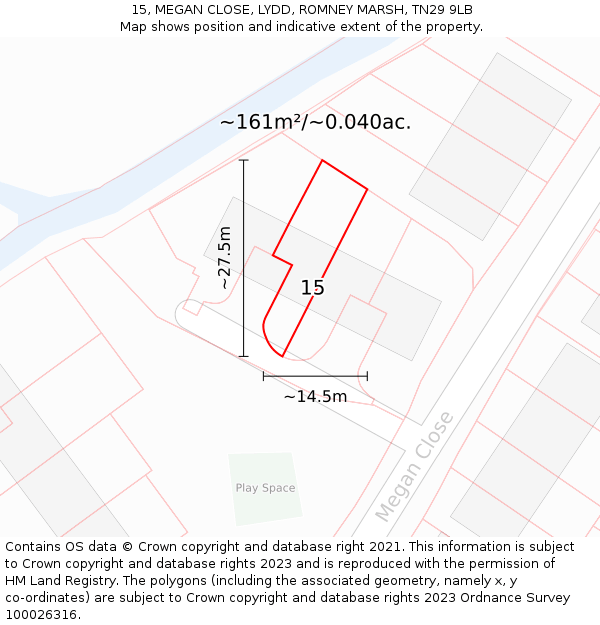 15, MEGAN CLOSE, LYDD, ROMNEY MARSH, TN29 9LB: Plot and title map