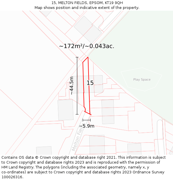 15, MELTON FIELDS, EPSOM, KT19 9QH: Plot and title map