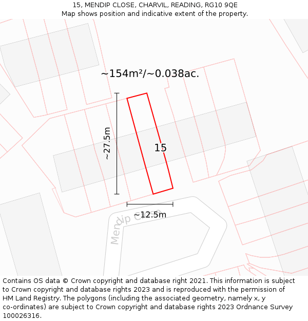 15, MENDIP CLOSE, CHARVIL, READING, RG10 9QE: Plot and title map