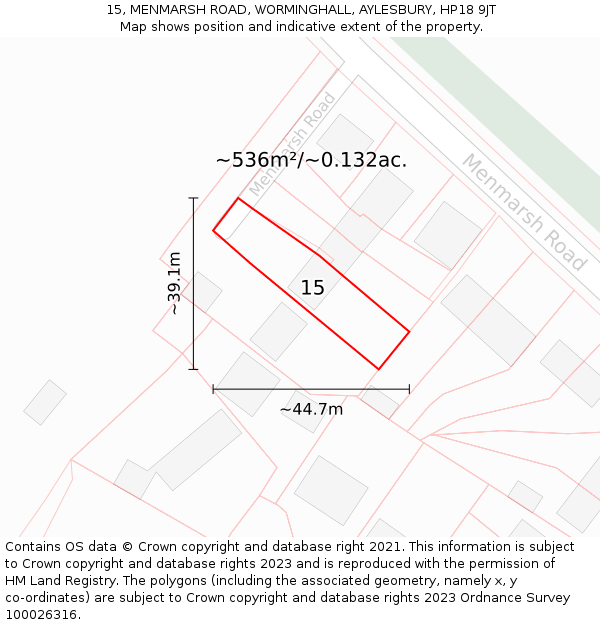 15, MENMARSH ROAD, WORMINGHALL, AYLESBURY, HP18 9JT: Plot and title map