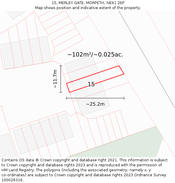 15, MERLEY GATE, MORPETH, NE61 2EP: Plot and title map