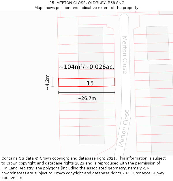 15, MERTON CLOSE, OLDBURY, B68 8NG: Plot and title map
