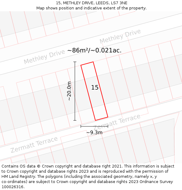 15, METHLEY DRIVE, LEEDS, LS7 3NE: Plot and title map