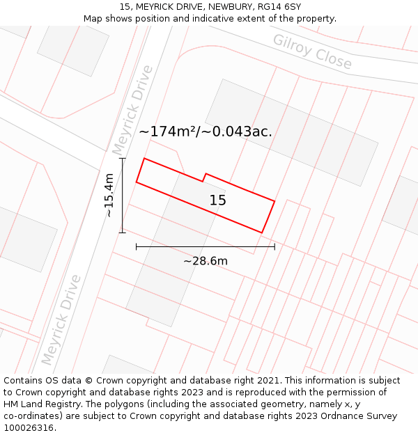 15, MEYRICK DRIVE, NEWBURY, RG14 6SY: Plot and title map
