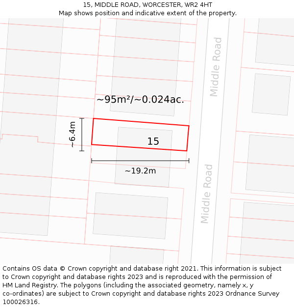 15, MIDDLE ROAD, WORCESTER, WR2 4HT: Plot and title map